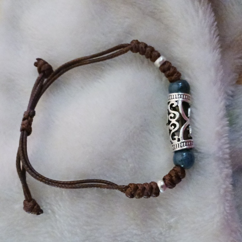 Alloy and Ceramic Blue Stone Adjustable Bracelet